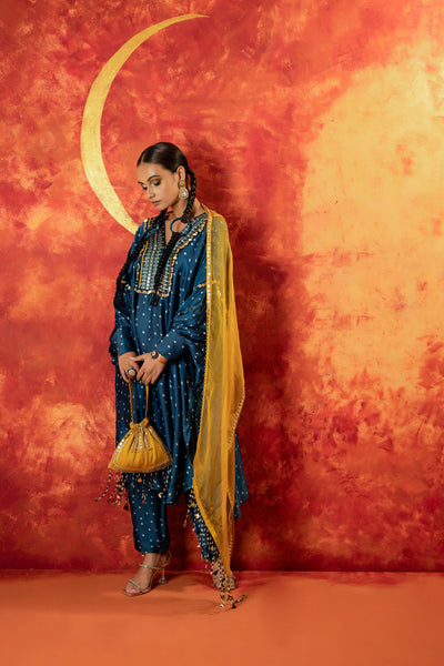 Hira AntiFit Ajrakh Indigo Kurta Set with Dupatta