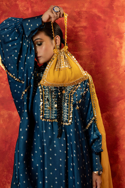 Hira AntiFit Ajrakh Indigo Kurta Set with Dupatta
