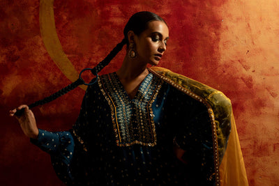 Hira AntiFit Ajrakh Indigo Kurta Set with Dupatta