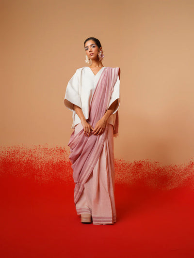 Fern Saree (Rose Pink + Mauve + Ivory)-Ech/Fe/Sa/RpMaNa
