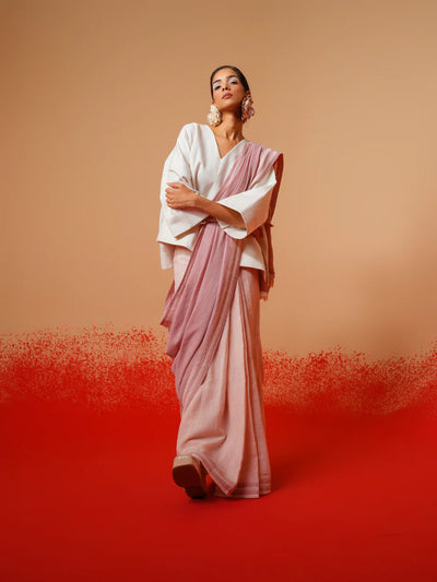Fern Saree (Rose Pink + Mauve + Ivory)-Ech/Fe/Sa/RpMaNa