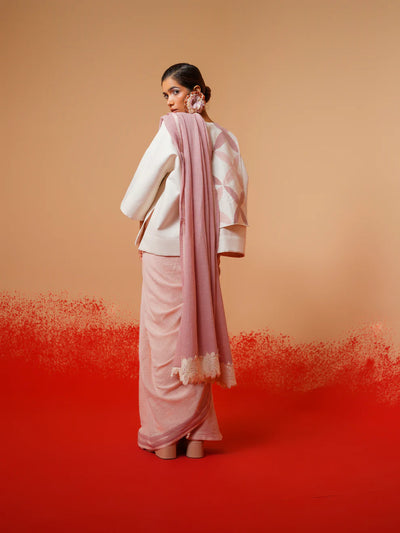 Fern Saree (Rose Pink + Mauve + Ivory)-Ech/Fe/Sa/RpMaNa