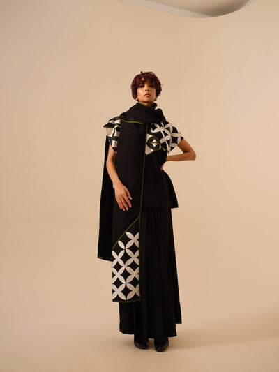 Mist Scarf-Black + Natural + Jade