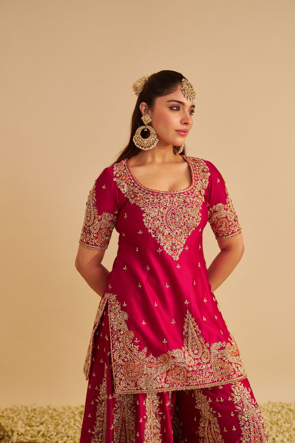 Alina - Dabka Zardozi Embroidered Silk Hotpink Sharara Set