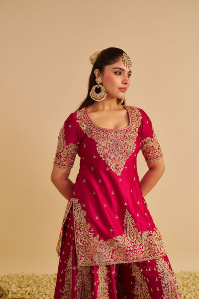 Alina - Dabka Zardozi Embroidered Silk Hotpink Sharara Set