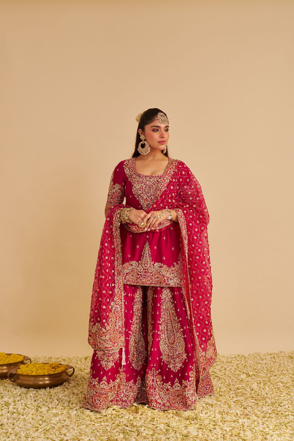 Alina - Dabka Zardozi Embroidered Silk Hotpink Sharara Set