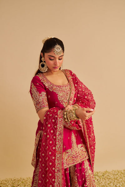 Alina - Dabka Zardozi Embroidered Silk Hotpink Sharara Set