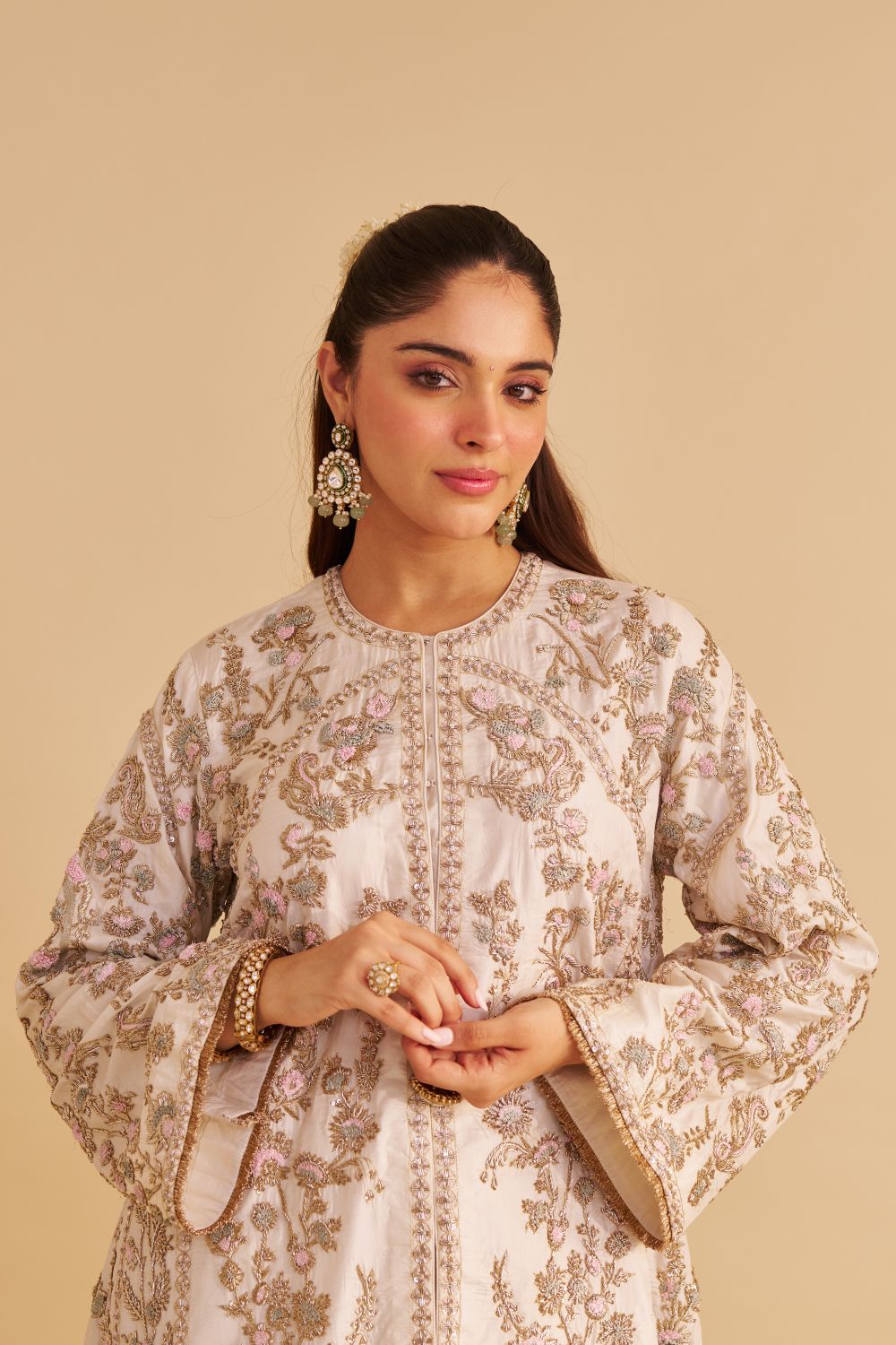 Alira - Dabka Zardozi Embroidered Daisy Ivory Kurta & Salwar with Dupatta