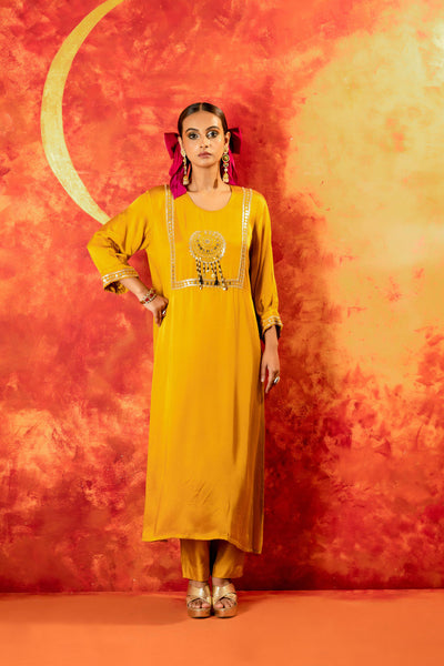Mahi Mustard Straight Kurta Set with Coord Dupatta