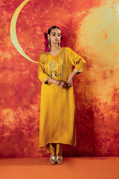 Mahi Mustard Straight Kurta Set with Coord Dupatta