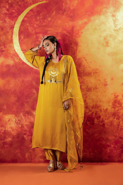Mahi Mustard Straight Kurta Set with Coord Dupatta