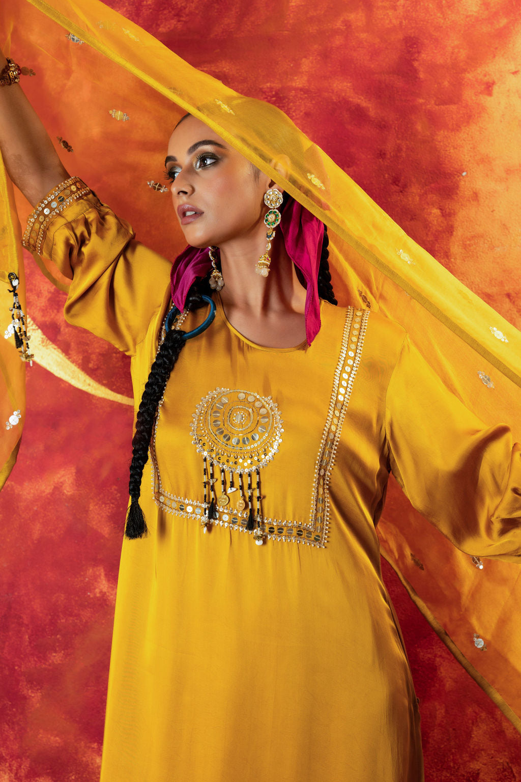 Mahi Mustard Straight Kurta Set with Coord Dupatta