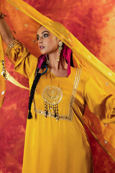 Mahi Mustard Straight Kurta Set with Coord Dupatta