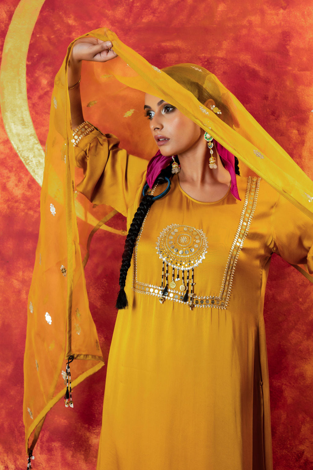 Mahi Mustard Straight Kurta Set with Coord Dupatta