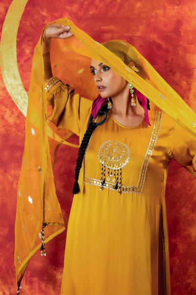 Mahi Mustard Straight Kurta Set with Coord Dupatta