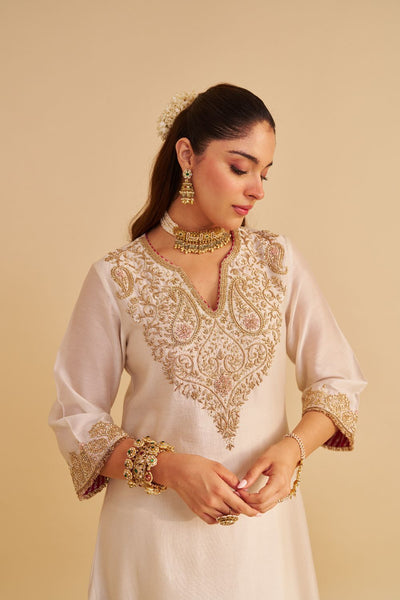 Areefa  - Dabka Zardozi Embroidered Rich Banarasi Daisy Ivory Suit & Salwar