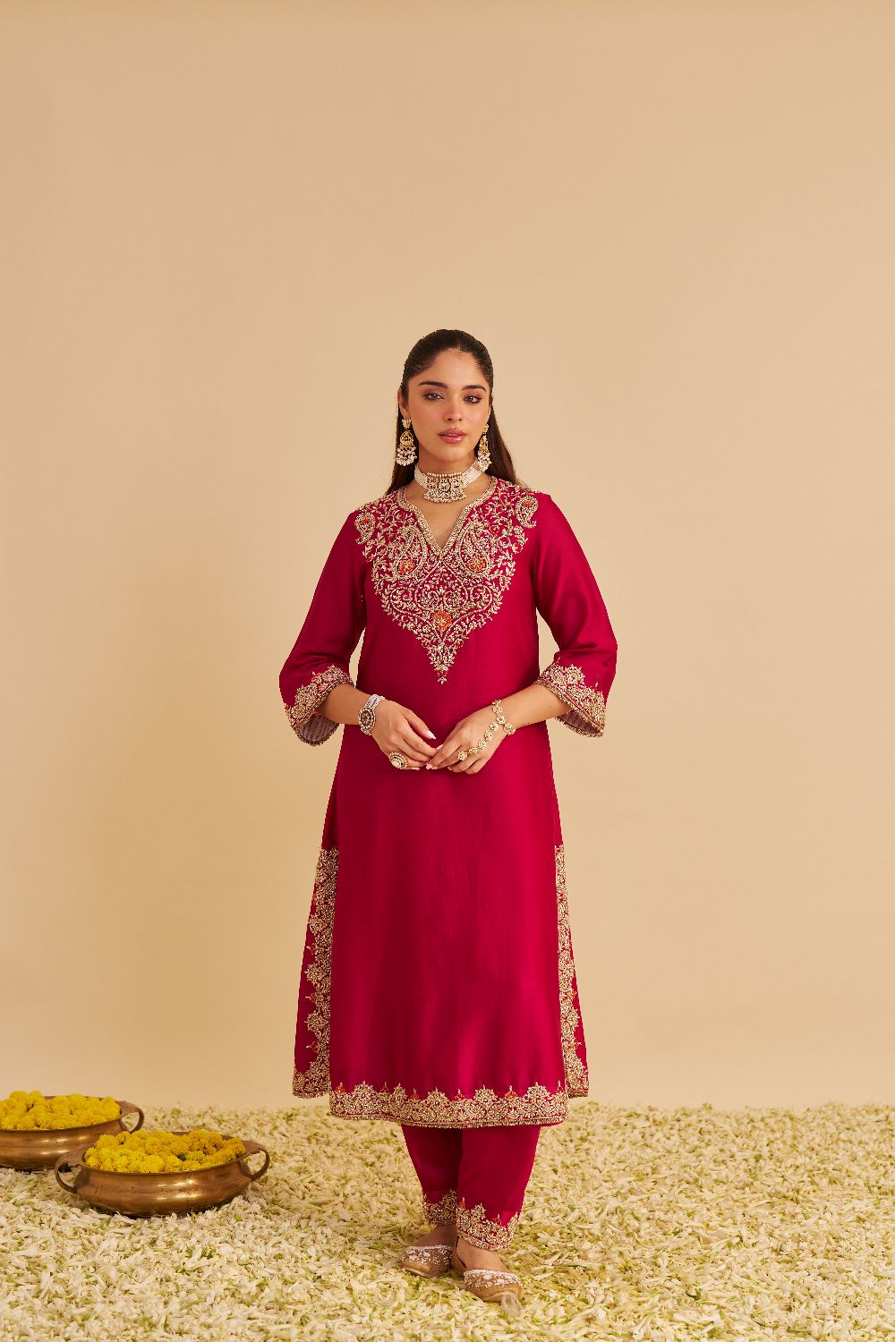 Areefa  - Dabka Zardozi Embroidered Rich Banarasi Hotpink Suit & Salwar