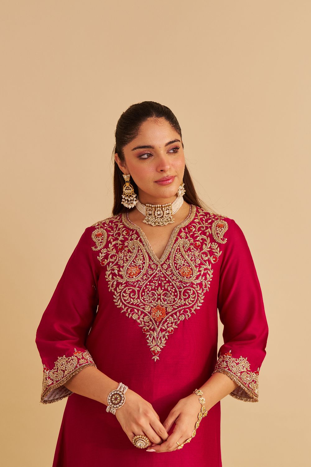 Areefa  - Dabka Zardozi Embroidered Rich Banarasi Hotpink Suit & Salwar