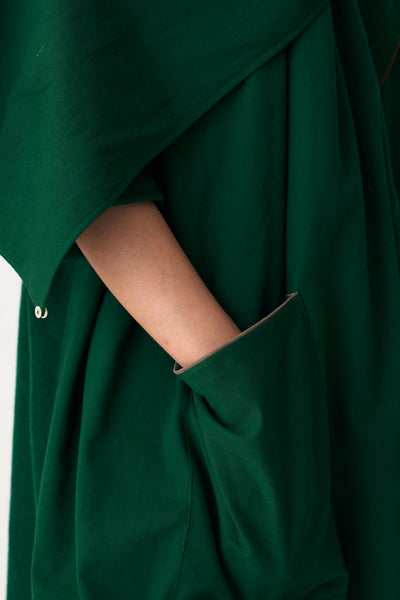 NOTCH COLLAR WOOLEN TRENCH OVERLAY - EMERALD GREEN