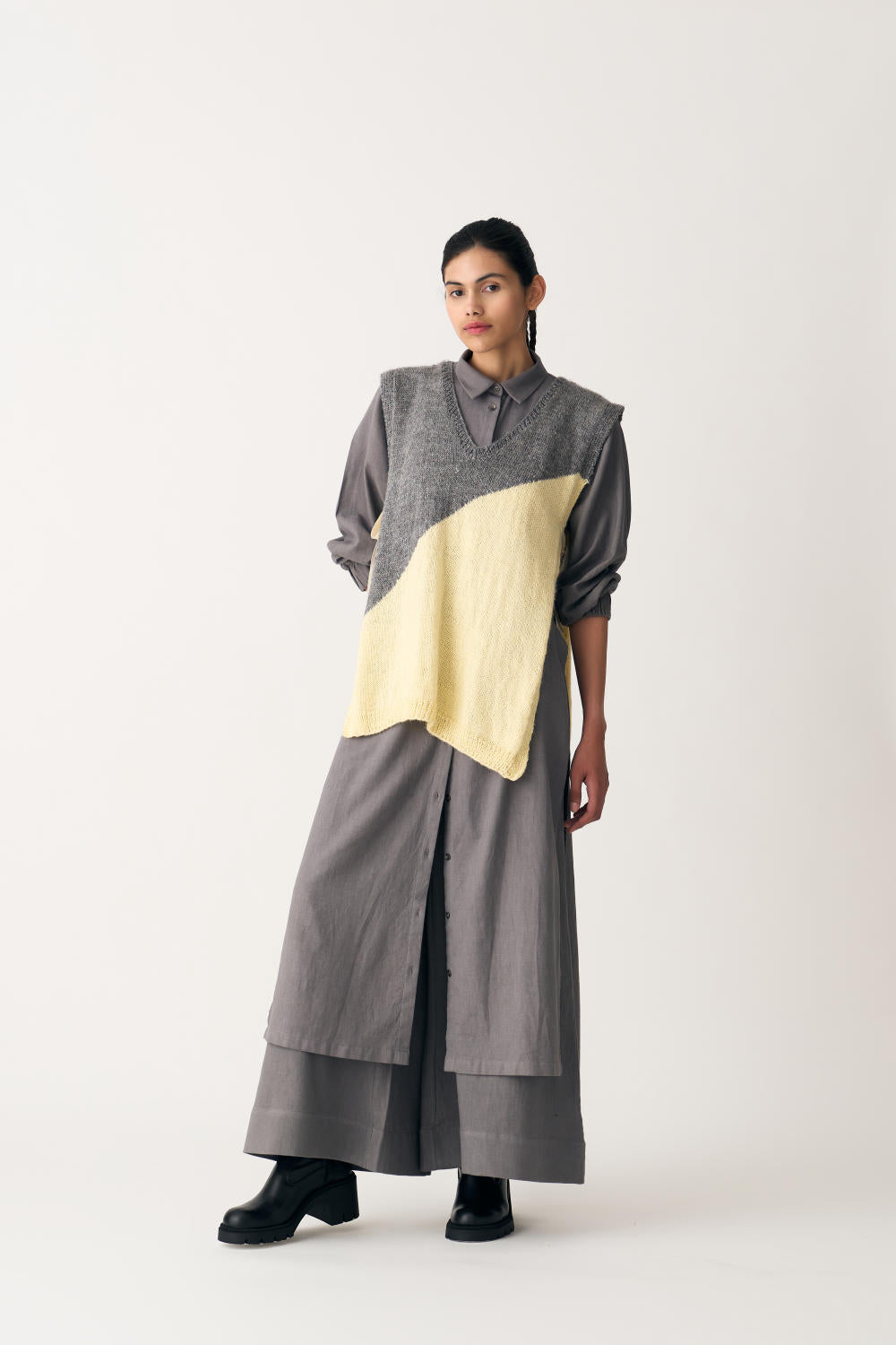 COLLARED NECK TUNIC - GREY