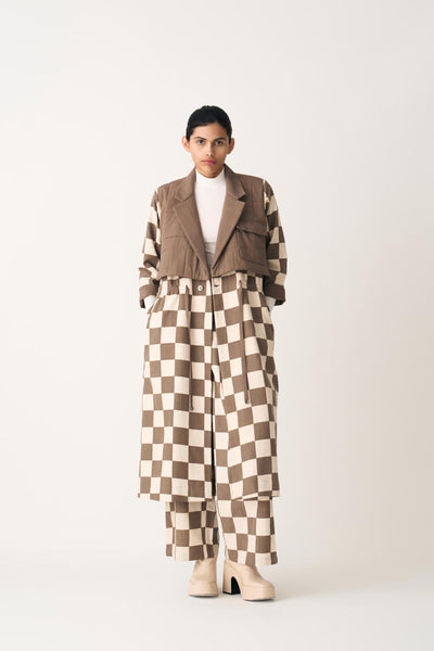 QUILTED YOKE TRENCH OVERLAY - UMBER CHECK
