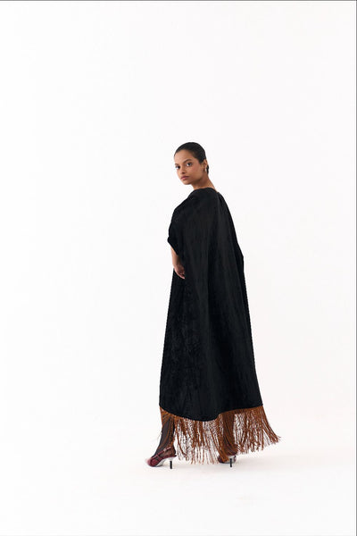 FRINGE KAFTAAN-BLACK