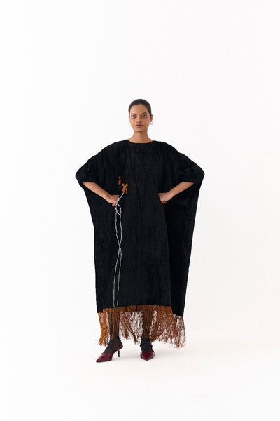 FRINGE KAFTAAN-BLACK