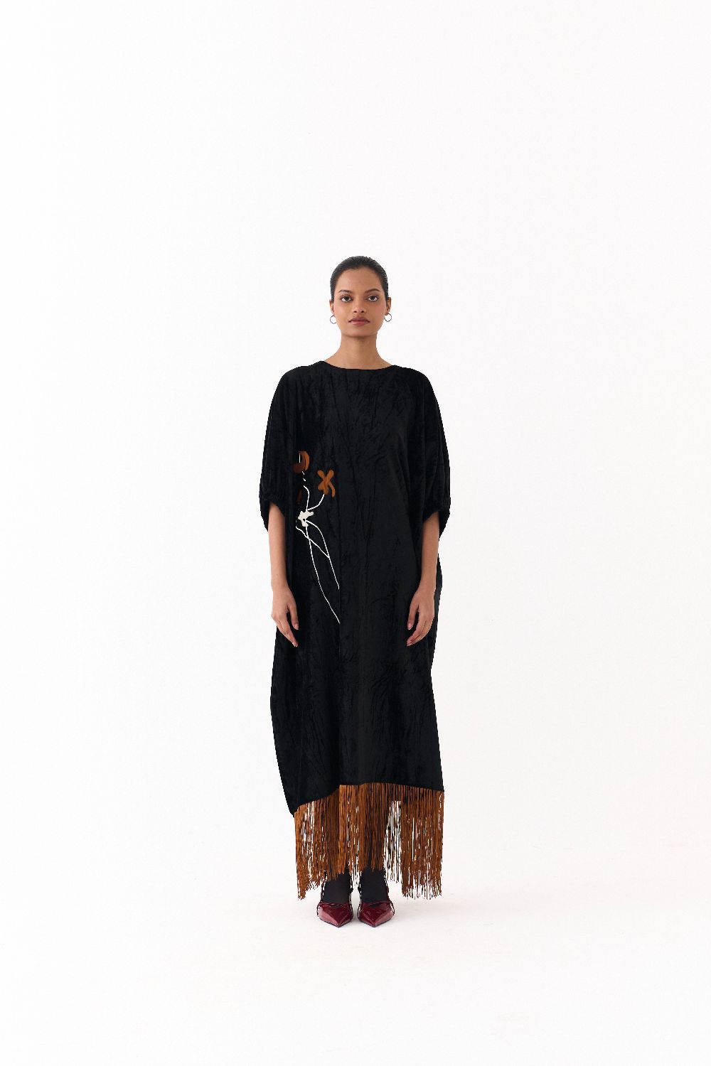 FRINGE KAFTAAN-BLACK