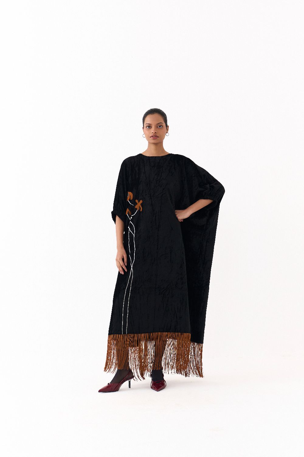 FRINGE KAFTAAN-BLACK