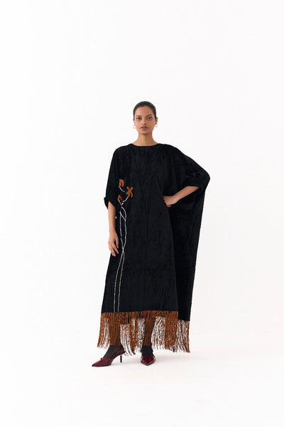 FRINGE KAFTAAN-BLACK