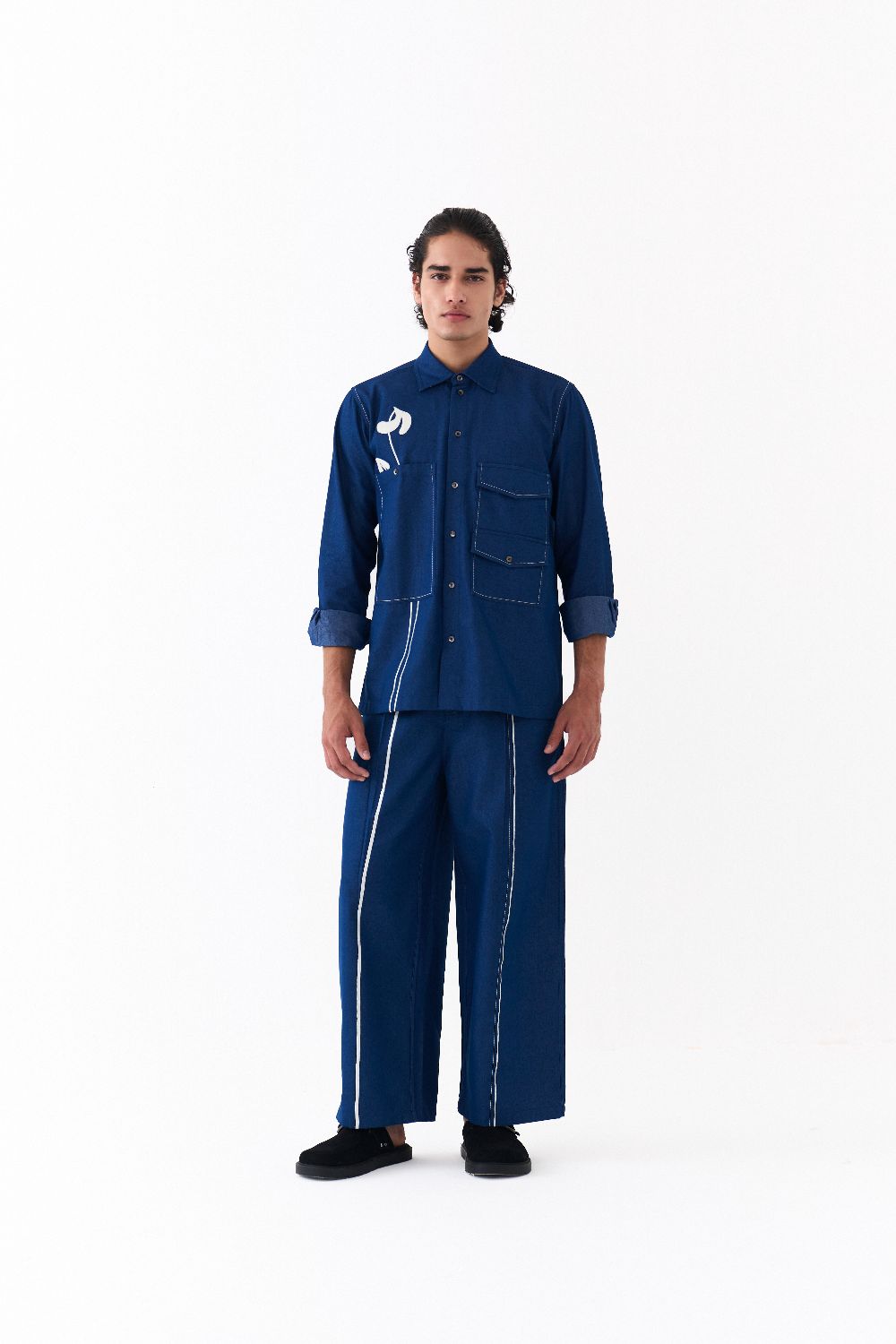 POPPY APPLIQUE SHIRT-DENIM BLUE