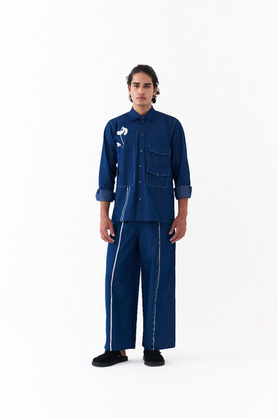 POPPY APPLIQUE SHIRT-DENIM BLUE