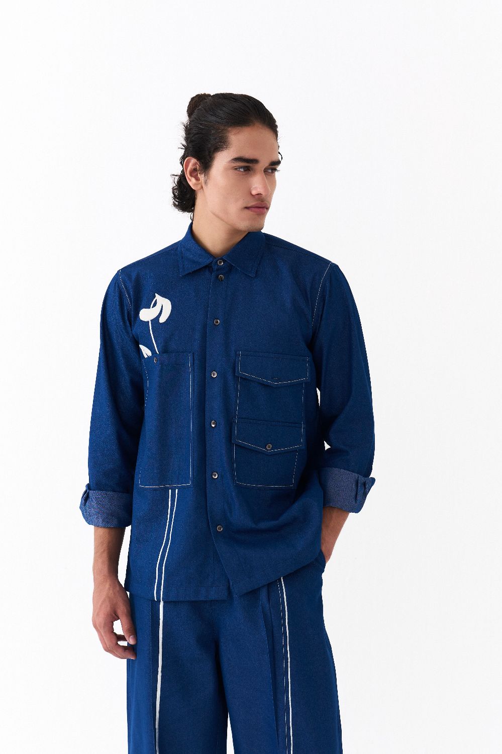 POPPY APPLIQUE SHIRT-DENIM BLUE