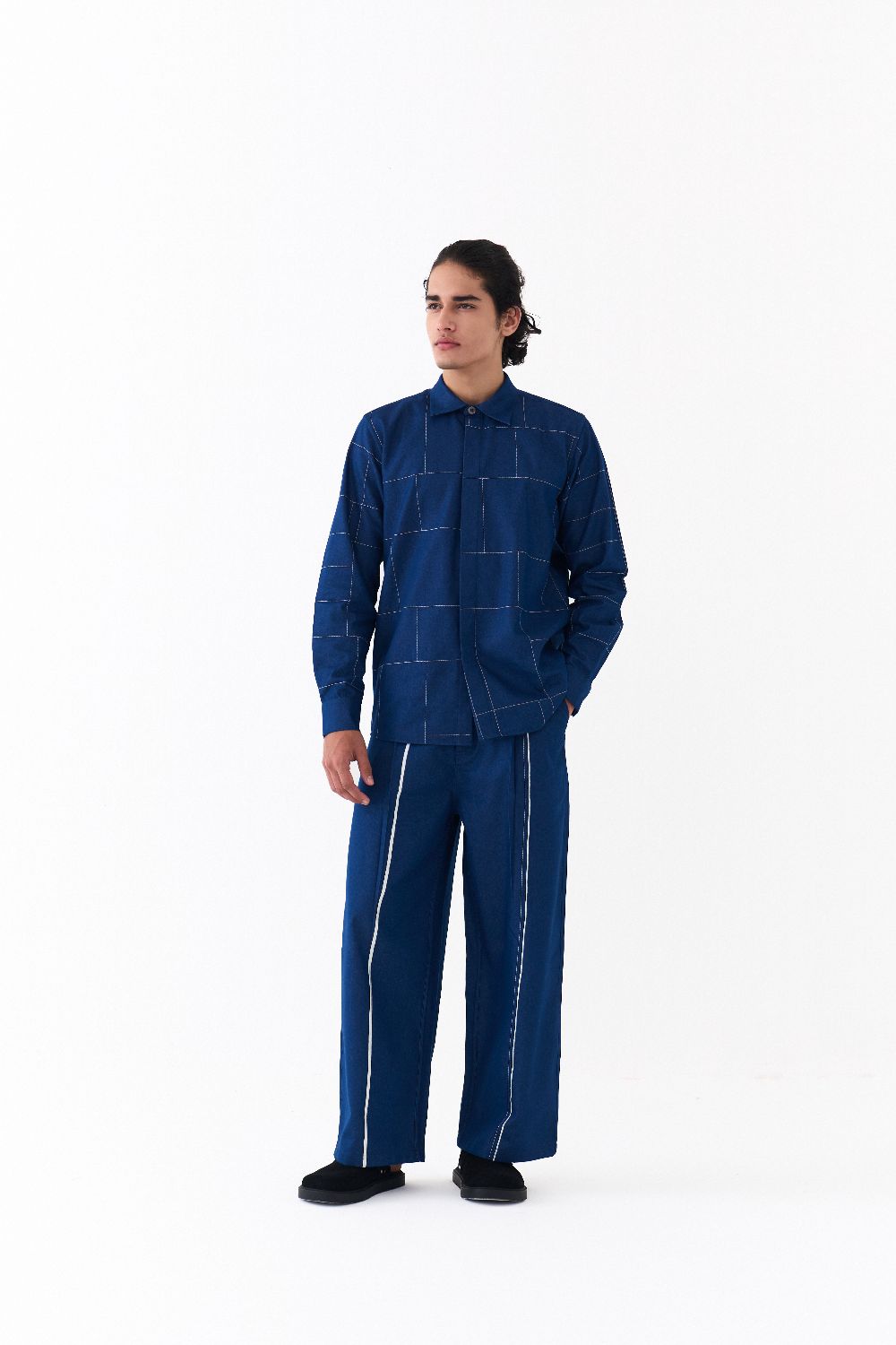 GRID EMB. SHIRT-DENIM BLUE