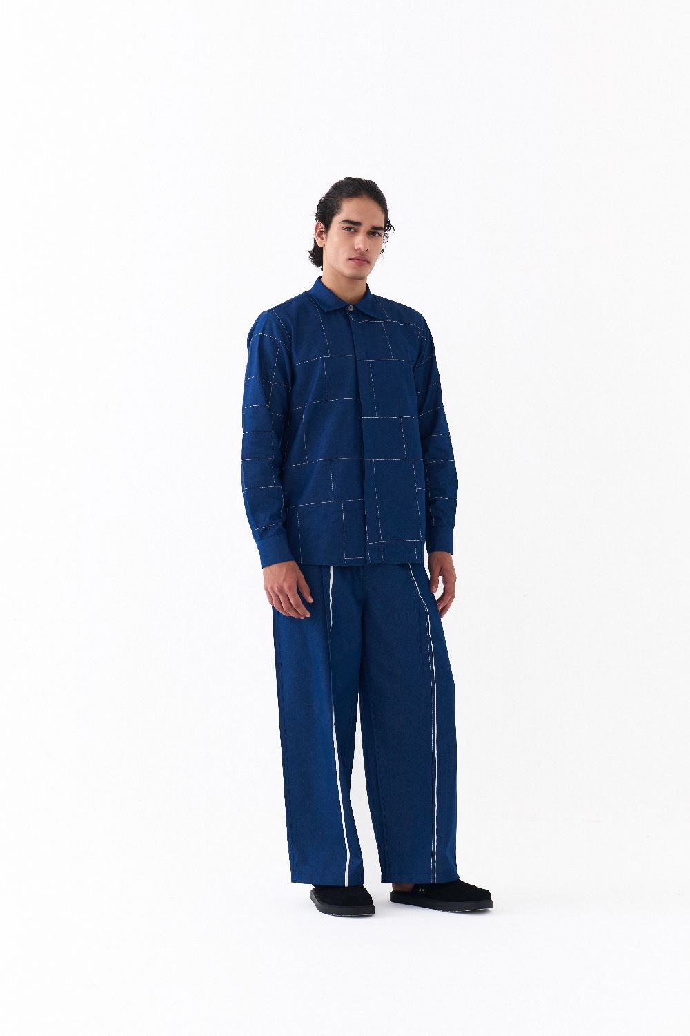 GRID EMB. SHIRT CO-ORD-DENIM BLUE