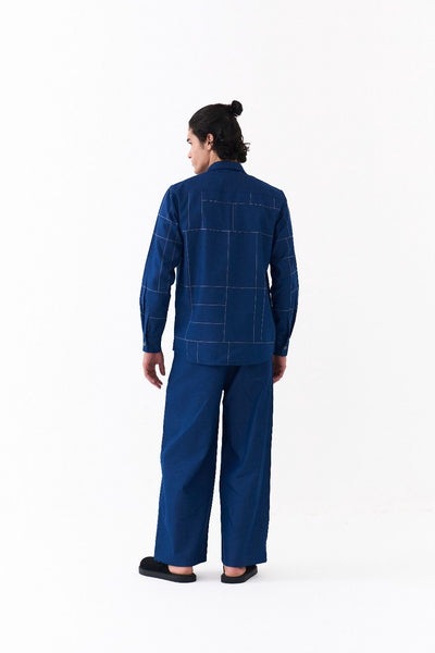 GRID EMB. SHIRT CO-ORD-DENIM BLUE