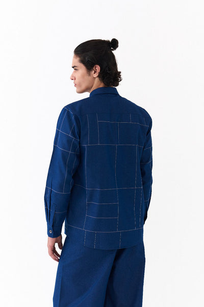 GRID EMB. SHIRT-DENIM BLUE