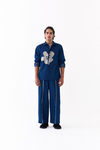 FLORAL EMB. SHIRT CO-ORD-DENIM BLUE