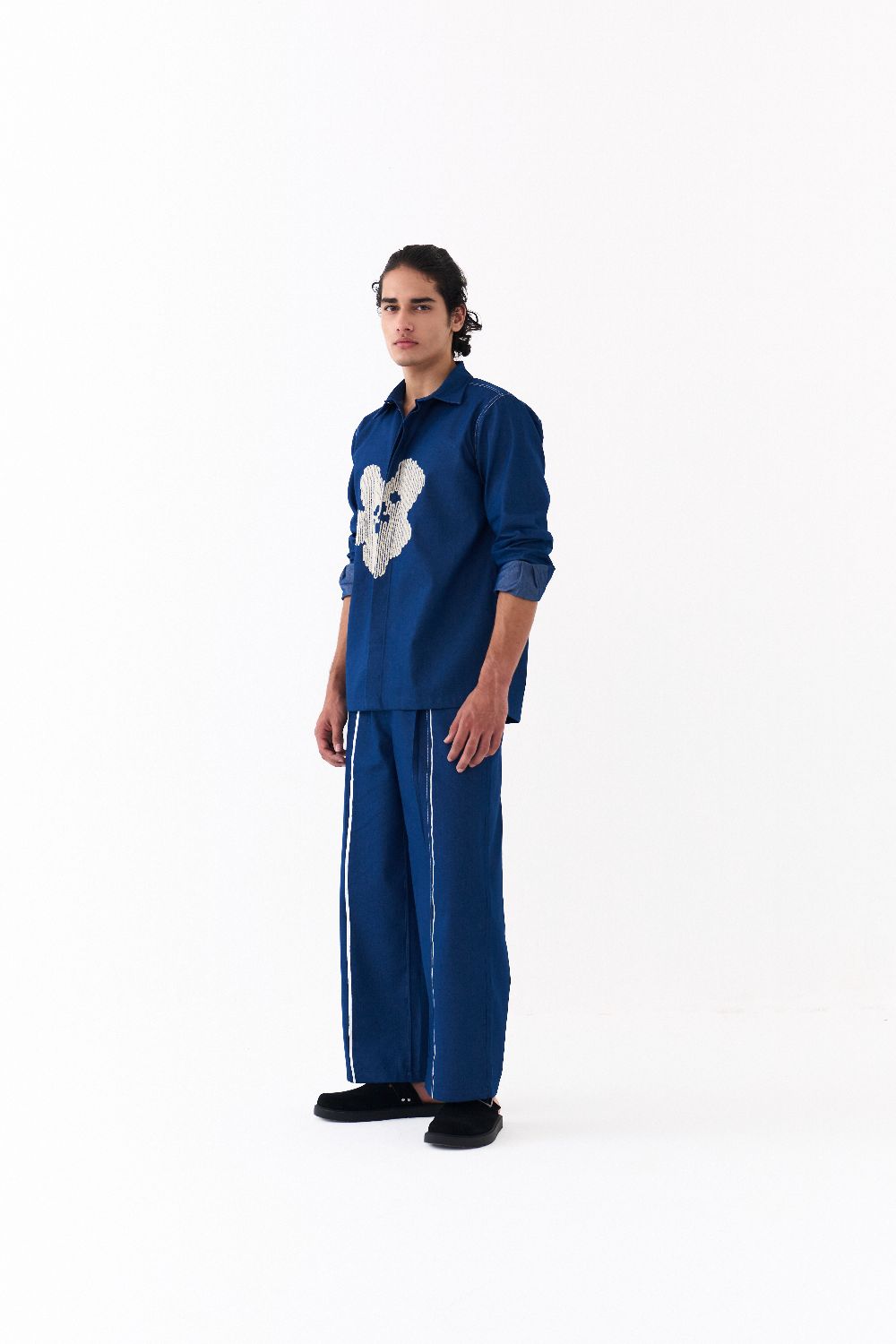 FLORAL EMB. SHIRT CO-ORD-DENIM BLUE