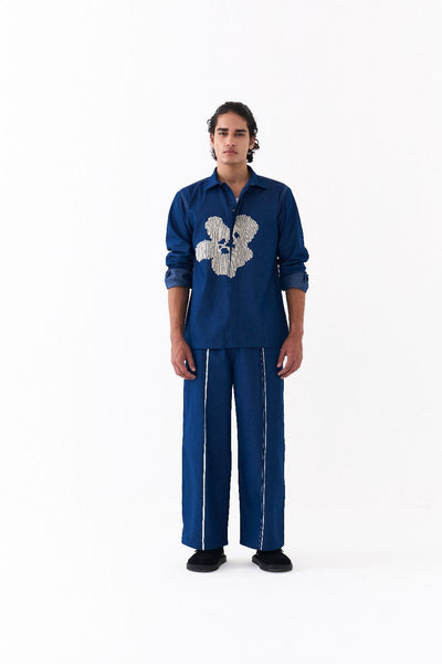 FLORAL EMB. SHIRT CO-ORD-DENIM BLUE