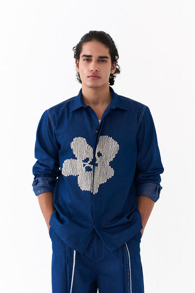 FLORAL EMB. SHIRT-DENIM BLUE