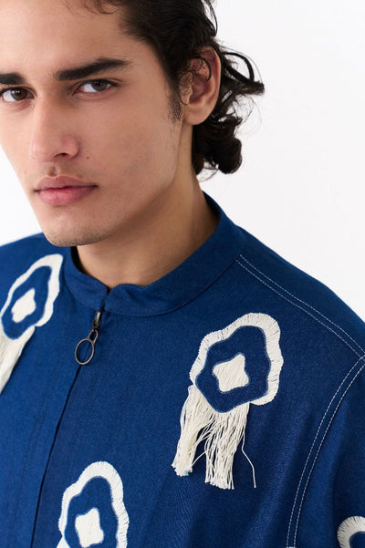 FRINGE BOMBER JACKET CO-ORD-DENIM BLUE