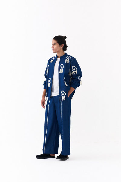 FRINGE BOMBER JACKET CO-ORD-DENIM BLUE