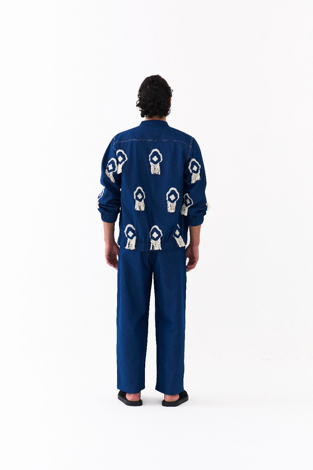 FRINGE BOMBER JACKET-DENIM BLUE