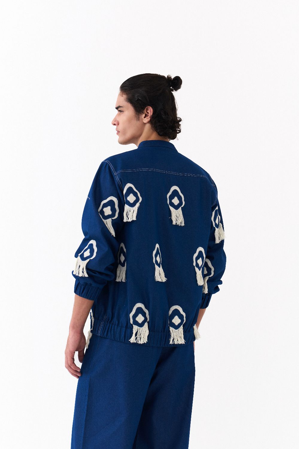 FRINGE BOMBER JACKET-DENIM BLUE