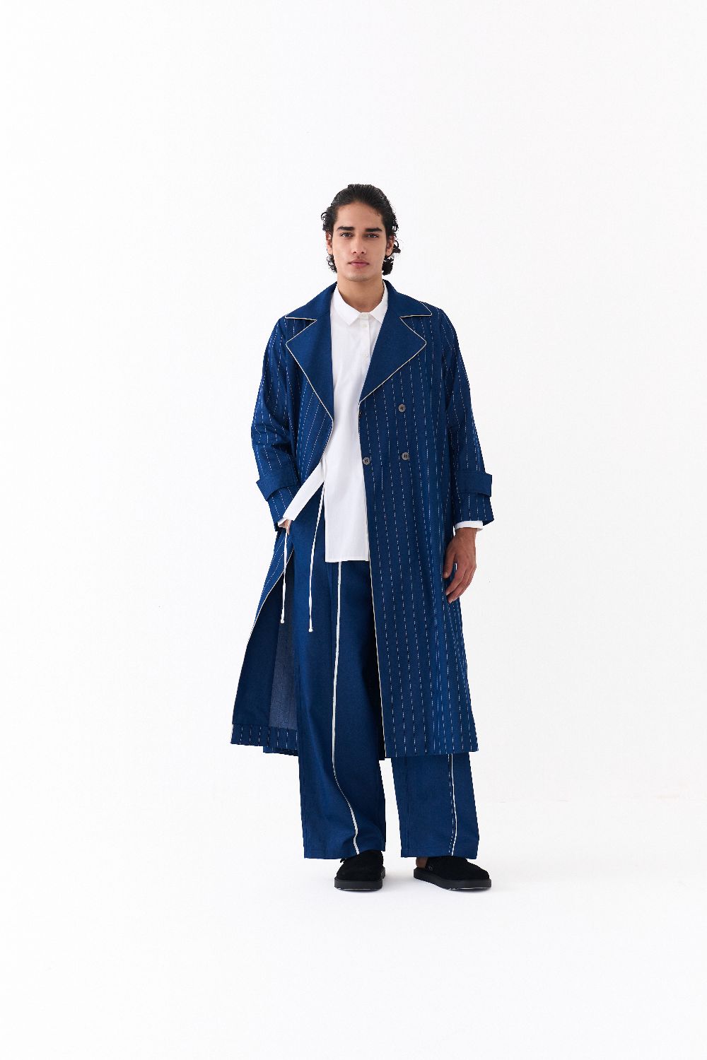 DOUBLE BREASTED TRENCH OVERLAY-DENIM BLUE