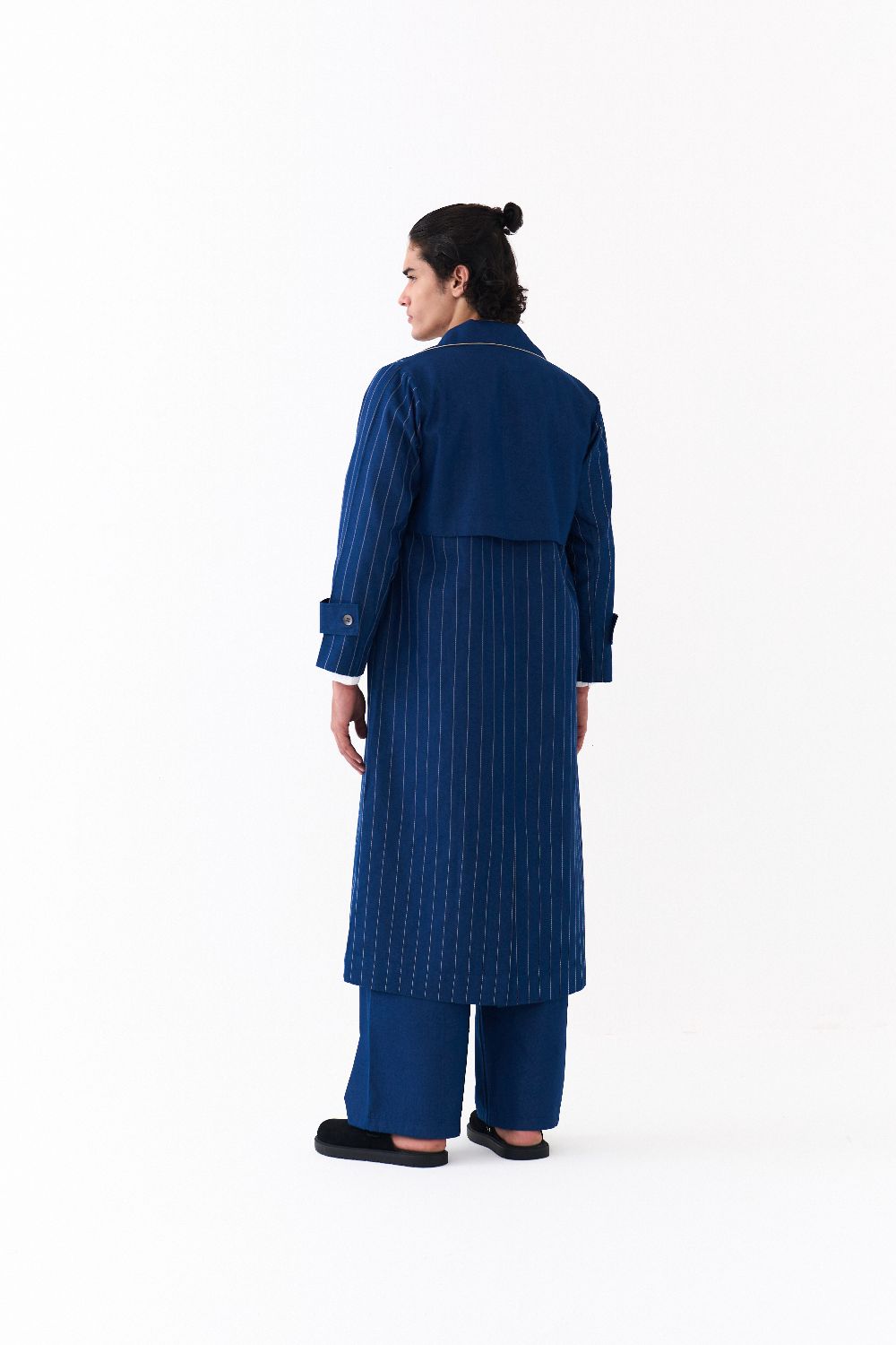 DOUBLE BREASTED TRENCH OVERLAY CO-ORD (SET OF 3)-DENIM BLUE