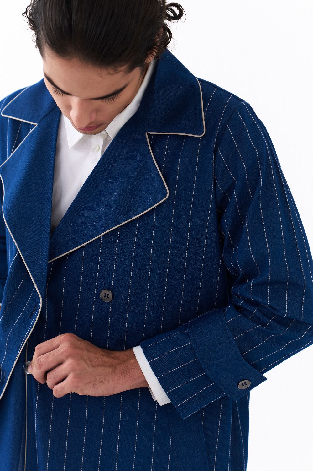 DOUBLE BREASTED TRENCH OVERLAY-DENIM BLUE