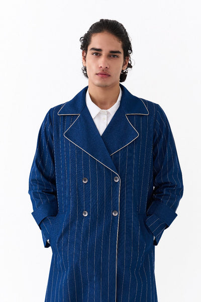 DOUBLE BREASTED TRENCH OVERLAY-DENIM BLUE