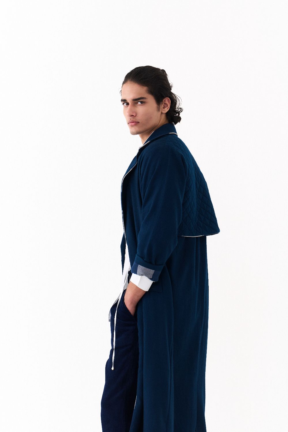 NOTCH COLLAR OVERLAY CO-ORD (SET OF 3)-NAVY